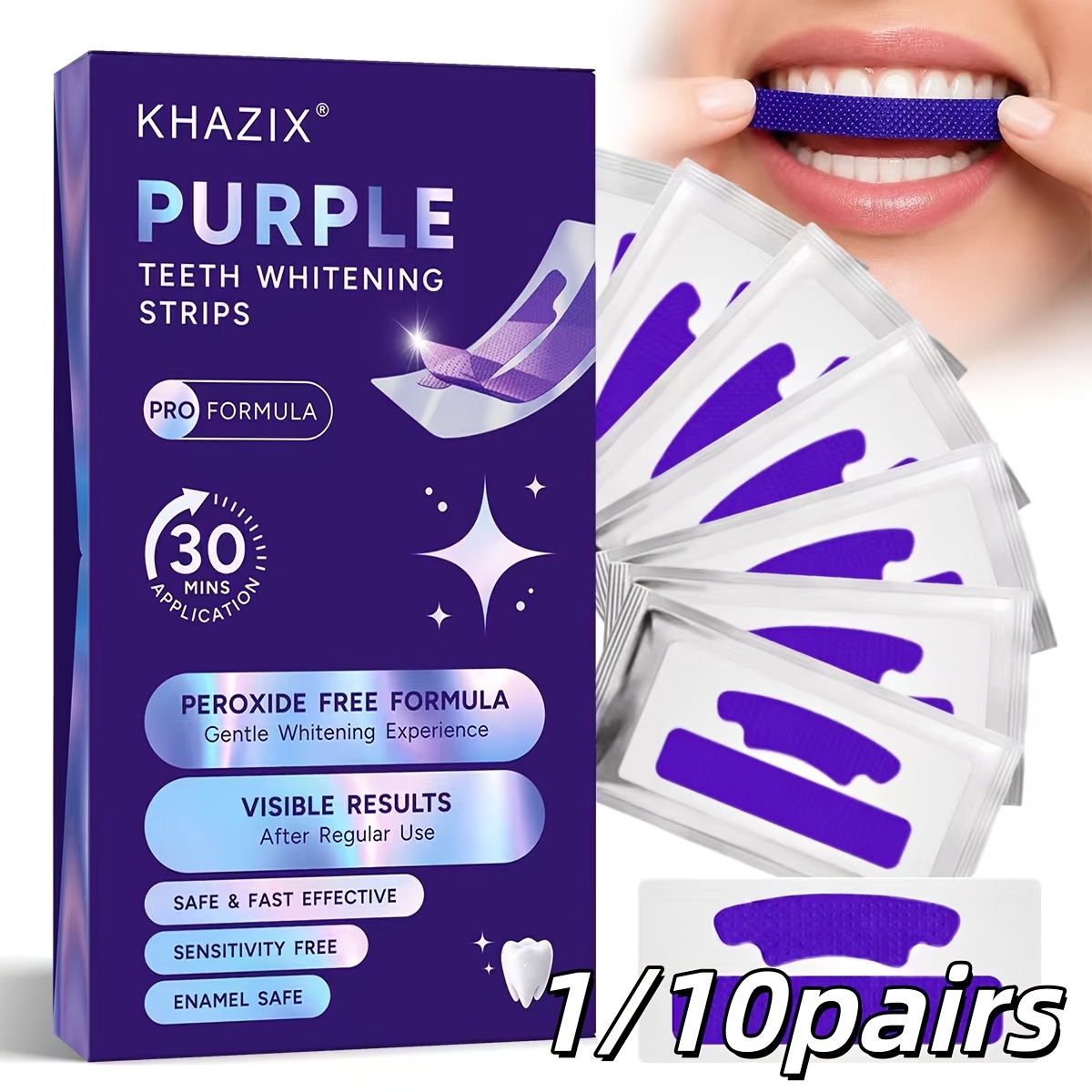 Teeth Whitening Strips - 1/10 пар фиолетовых полосок для отбеливания